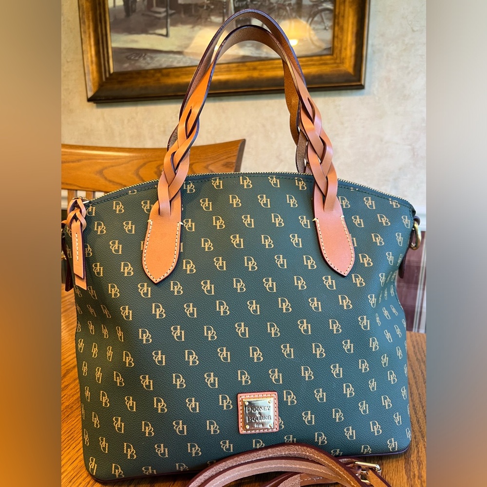 Dooney & Bourke Green and Tan Satchel